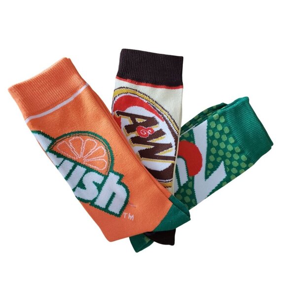 NEW Adult Crew Fun Novelty Sodas Socks Orange Crush 7-Up A&W Root Beer Gift Sox - Picture 9 of 9